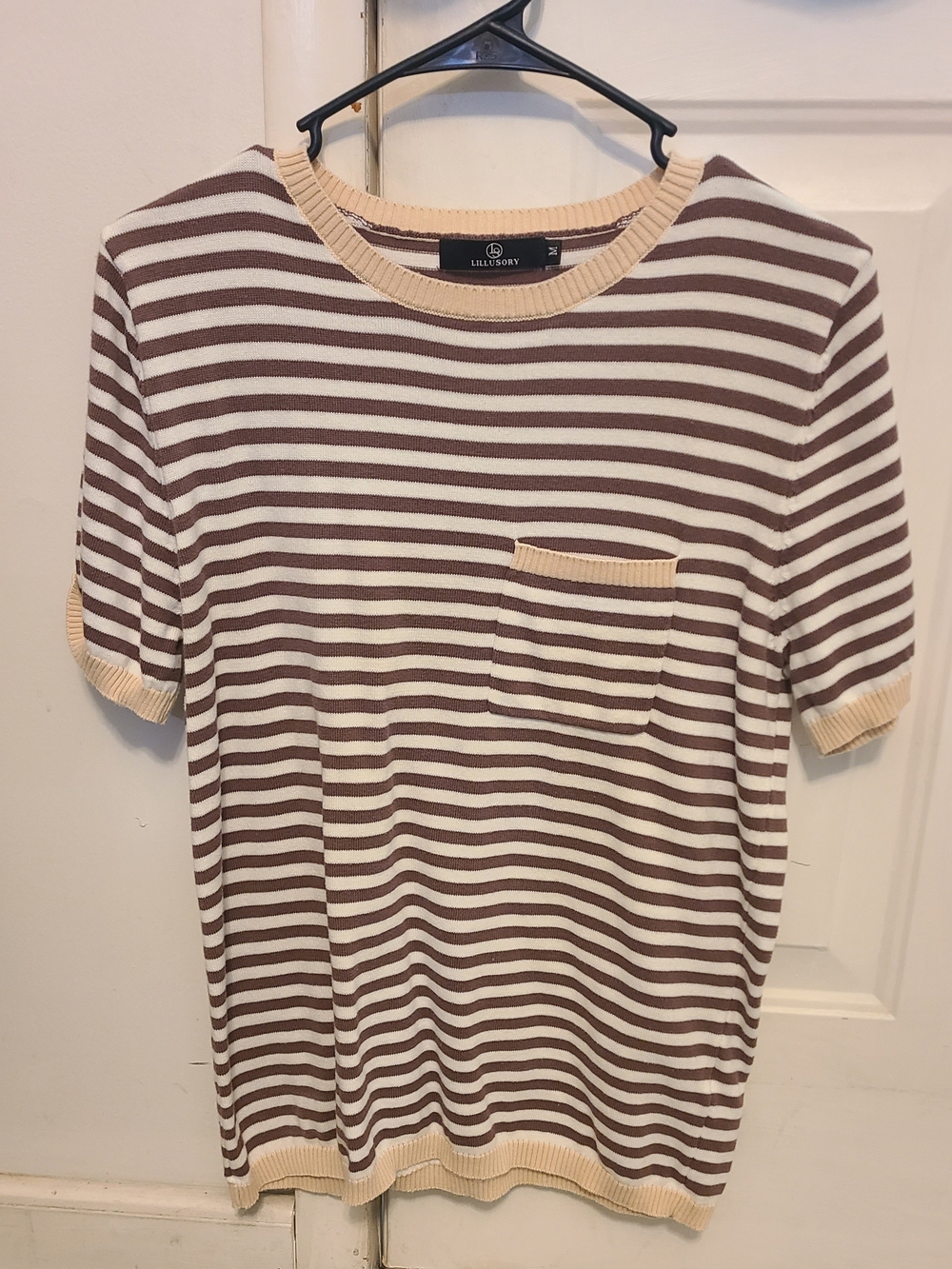 Brown and Cream Striped Short Sleeve Knit Tee